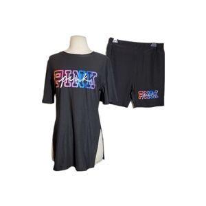 Women Casual Summer Outfit Tie Dye Shorts Short Sleeve Tops Tees Pink NIB Large